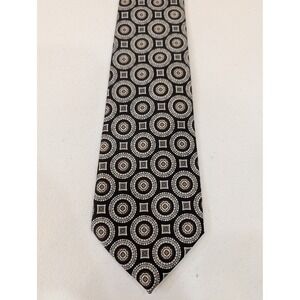 Arrow Necktie Mens Brown Black Geometric Circle Pattern‎ Italian Made 54"